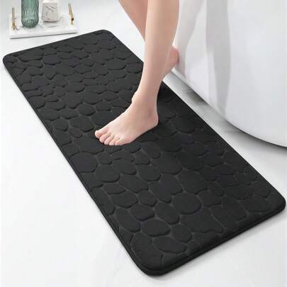 1pc Classic All Season Stone Texture Embossed Memory Foam PVC Absorbent Anti-Slip Bottom Bathroom Mat, Long Bath Rug Carpet Home Bathroom Decor Outdoor Rug Door Mat Summer Bathroom Accessories