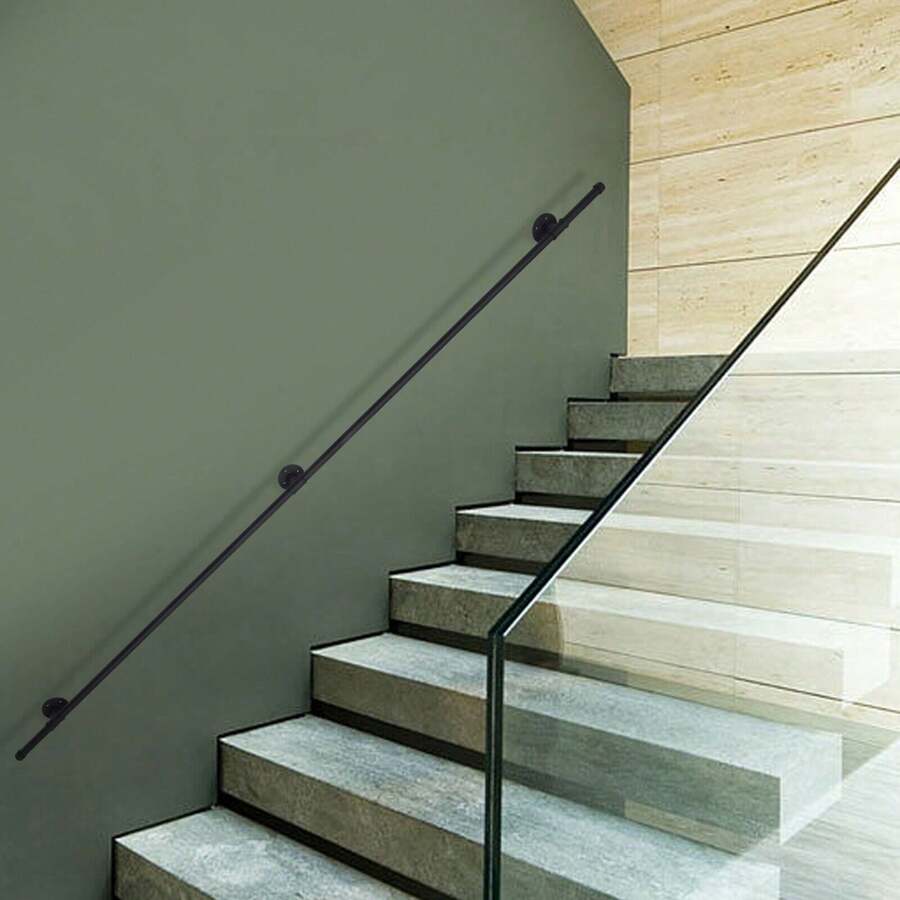 8FT Steel Pipe Stair Handrail Industrial Staircase Rail Outdoor Wall