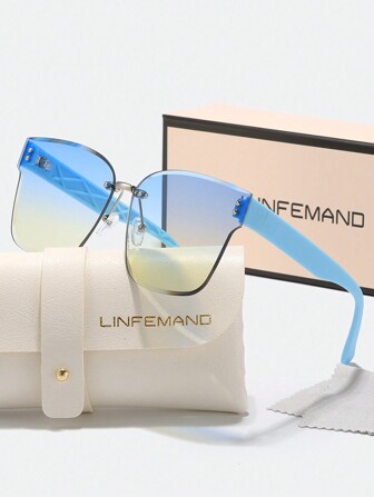 LINFEMAND Occhiali da donna senza montatura con decorazioni a gradiente alla moda, adatti per spiaggia, feste, viaggi, raduni casual, festival e regali per vacanze estive in spiaggia, all'aperto e in viaggio