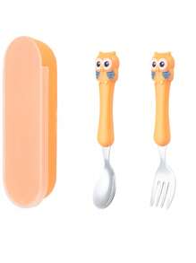 Bộ thìa nĩa bằng thép không gỉ 304 hình cú mèo hoạt hình tùy chỉnh, dụng cụ ăn uống tiện lợi cho trẻ sơ sinh - nhiều màu - Xem 17