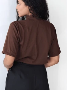 Kit 3 Women's T-Shirt Turtleneck Blouse 100% Cotton T-Shirt - 卡其色 - 查看 3