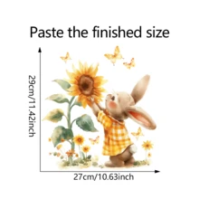 1 幅可爱动物和向日葵油画贴纸、节日装饰、家居玻璃窗、背景墙、装饰墙贴、乙烯基墙贴、可移除贴纸 - 彩色 - 查看 9