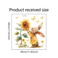 1 幅可爱动物和向日葵油画贴纸、节日装饰、家居玻璃窗、背景墙、装饰墙贴、乙烯基墙贴、可移除贴纸 - 彩色 - 查看 8
