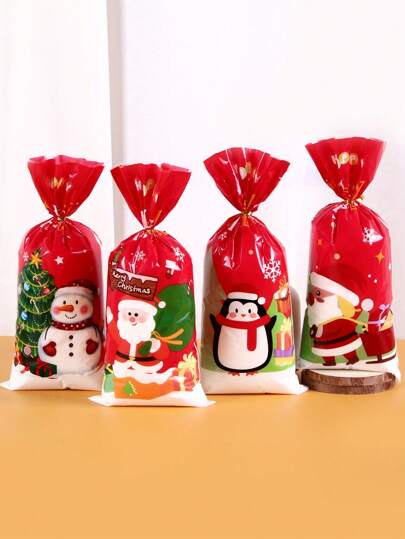 10/20/50pcs Christmas Gift Bags, PE Santa Claus Handbags Candy Bags, Perfect For Merry Christmas Party Wedding Decoration Shopping Present Giving Supplies, Christmas Decor Home Decor 2024 Happy New Year 2025 Gifts,Christmas