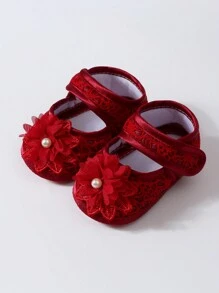 1 Pair Princess Soft Bottom Non-Slip Baby Socks + 1pc Baby Headband, Gift Set - Burgundy - View 4