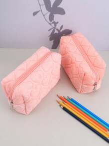 1pc Of Heart Printed Pencil Case, Creative And Simple Stationery And Adult Office Supplies Large Capacity Storage Pencil Case, Back To School, School Supplies - Pink - View 5