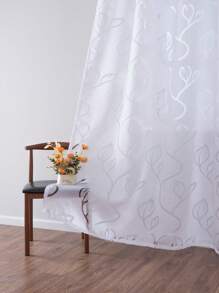 1pc European Style Leaf Pattern Jacquard Sheer Curtain, Semi-Transparent Polyester Rod Pocket Drape, Suitable For Living Room, Bedroom, Decorative All-Season Curtain - White - View 3