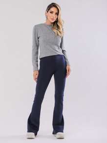 High Waist Flare Leggings Bell Bottom Suplex Ballerina Premium Quality Black S M L XL - 藏蓝色 - 查看 3