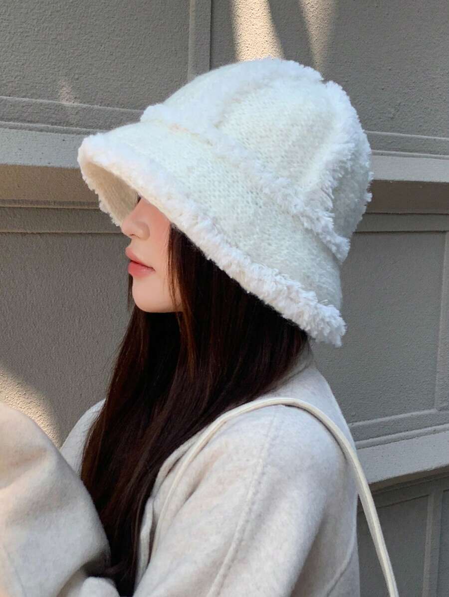 1pc Women Winter Bucket Hat, Large Head Circumference, Knit Bucket Hat