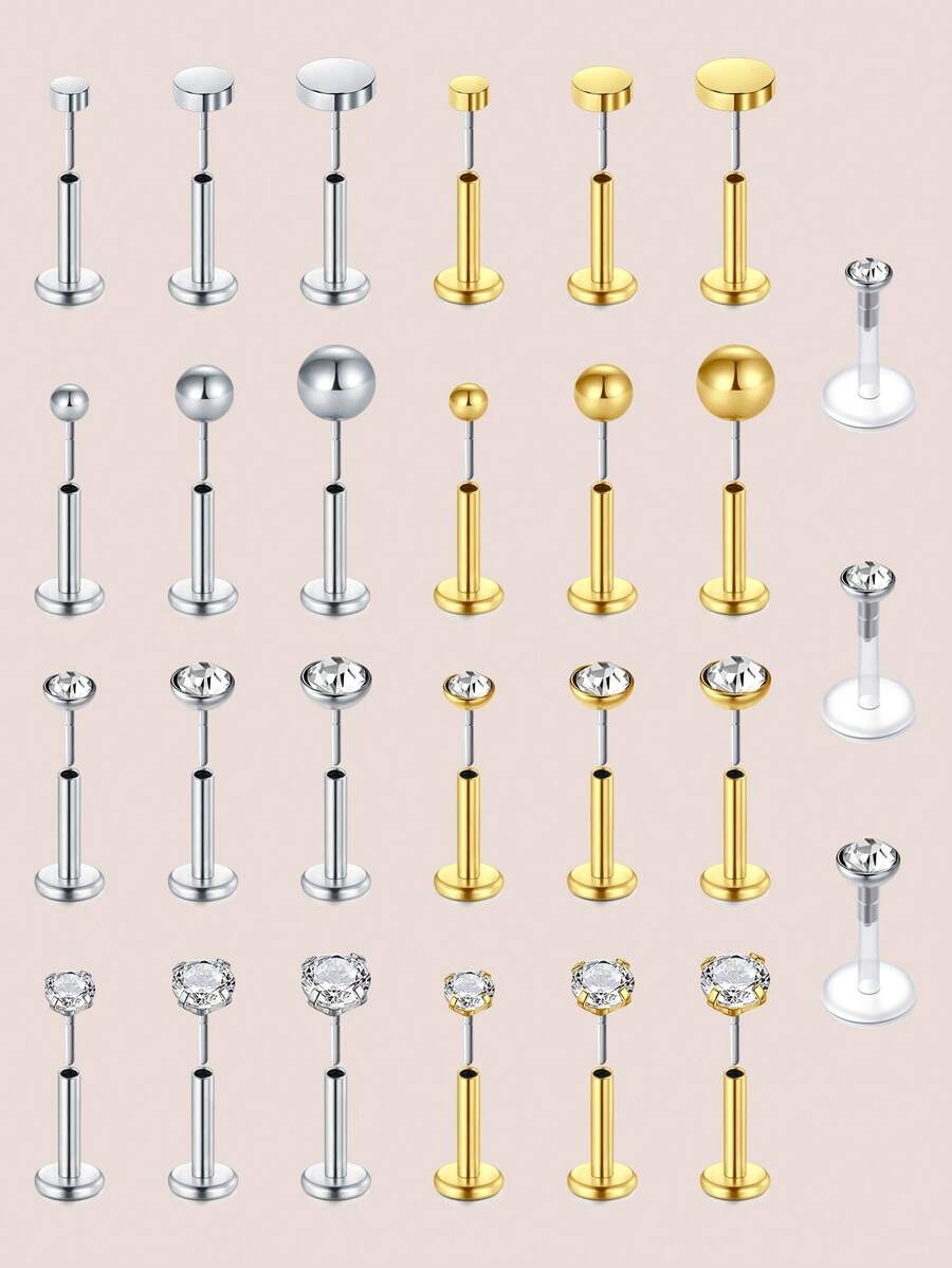1PC 16G Đẩy Vào Nhẫn Mũi Không Lông Mày Đinh Tán Môi Labret Trang Sức Đinh Mũi Phẳng Mặt Sau UV Bạc Vàng Thép Không Gỉ Sụn Helix Tragus Hoa Tai Cho Phụ Nữ Thanh 6mm Kim Cương 2mm 3mm 4mm - Nhiều màu - Xem 1