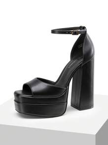 New Arrival Women Fashion Ankle Strap Platform Chunky Heeled Sandals, Sexy Peep Toe Ultra High Heel Sandals For Festival Party, Nightclub Date - Black - View 3