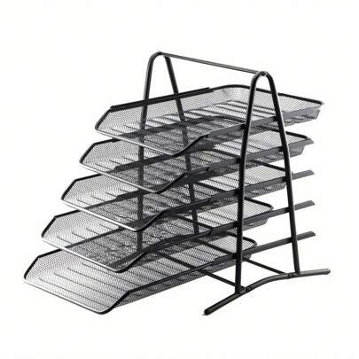 5 Tier File Rack Letter File Trays Office Filing Trays Holder Mesh Letter Tray Desk Organiser Paper File Storage Black