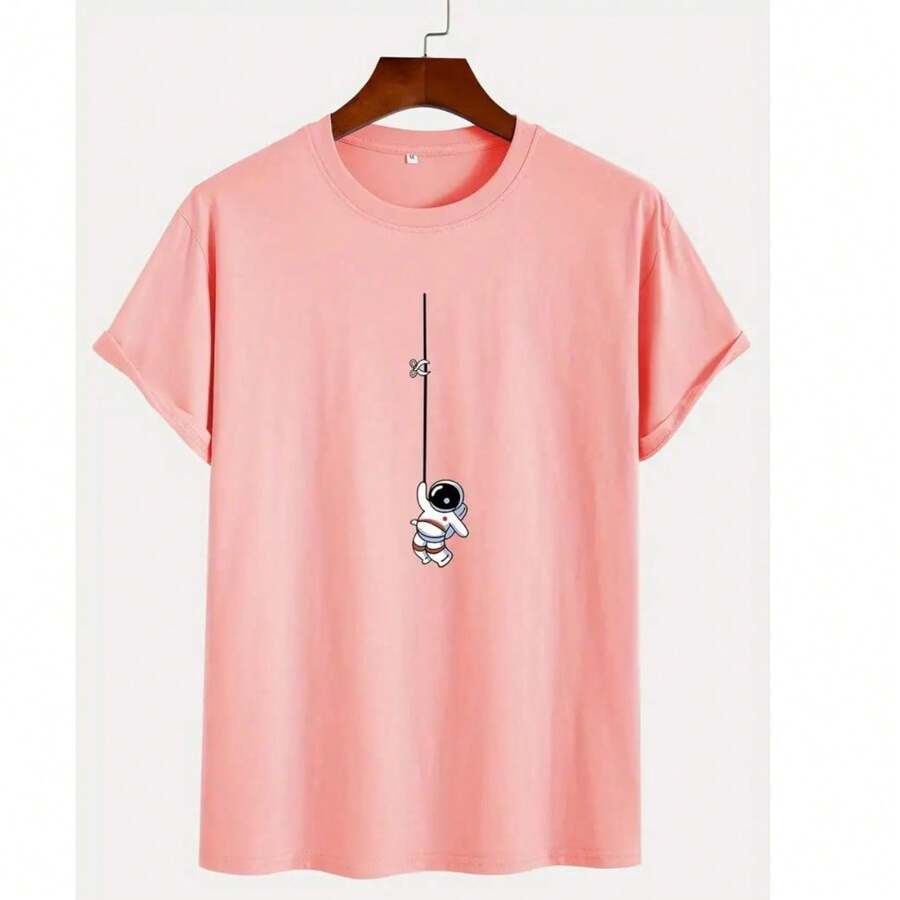 Men's T-Shirt Astronaut Shirt Men T-Shirt Casual Street 100% Cotton - Hồng - Xem 1