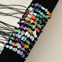 1pc Multi-Function 12 Zodiac Protective Stone Bracelet - Natural Pebble, Adjustable As Necklace Or Anklet, Select Your Zodiac Sign