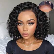 250% Density Put On And Go Wigs Human Hair Pre Plucked Pre Cut For Beginners Curly Wave Bob Wig Human Hair Lace Front Wigs For Women Upgraded No Glue 13x6 Lace Closure Short Curly Bob Wig Throw On & Go Wig - Natural Black - 查看 1