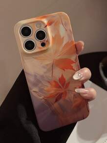 1pc Autumn Maple Leaf Gold Foil Perforated Cellphone Case Compatible With Apple Compatible With IPhone 16, 16 Pro, 16 Plus, 16 Pro Max, Compatible With Honor, International Version,  Not The Domestic Version, - Multicolor - View 1