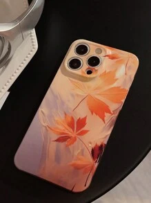 1pc Autumn Maple Leaf Gold Foil Perforated Cellphone Case Compatible With Apple Compatible With IPhone 16, 16 Pro, 16 Plus, 16 Pro Max, Compatible With Honor, International Version,  Not The Domestic Version, - Multicolor - View 3