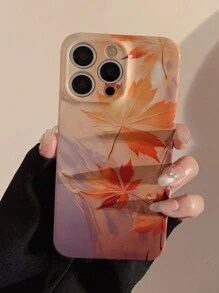 1pc Autumn Maple Leaf Gold Foil Perforated Cellphone Case Compatible With Apple Compatible With IPhone 16, 16 Pro, 16 Plus, 16 Pro Max, Compatible With Honor, International Version,  Not The Domestic Version, - Multicolor - View 5