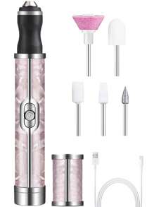 电动指甲钻锉，USB 充电式电动指甲钻机，适用于丙烯酸指甲套装，便携式无绳电动指甲锉抛光工具修甲修脚套装，带指甲钻头 - 彩色 - 查看 15