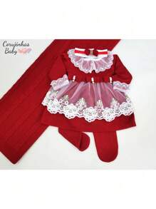 Maternity Outfit For Girl In Red Knit / White Lace With Luxury Women's Dress - 彩色 - 查看 1
