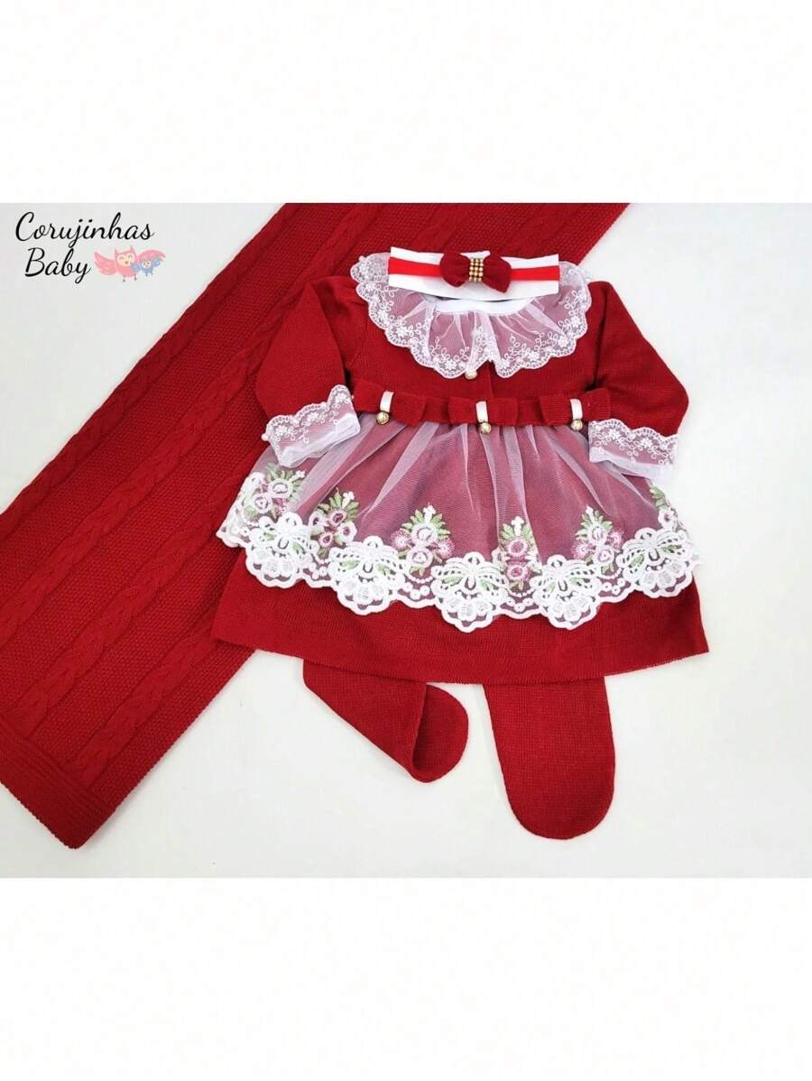 Maternity Outfit For Girl In Red Knit / White Lace With Luxury Women's Dress - 彩色 - 查看 1