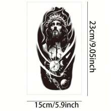 1pc Unique Jesus Motif Long Lasting Herbal Tattoo Sticker, Suitable For Any Occasion - Black and White - View 4