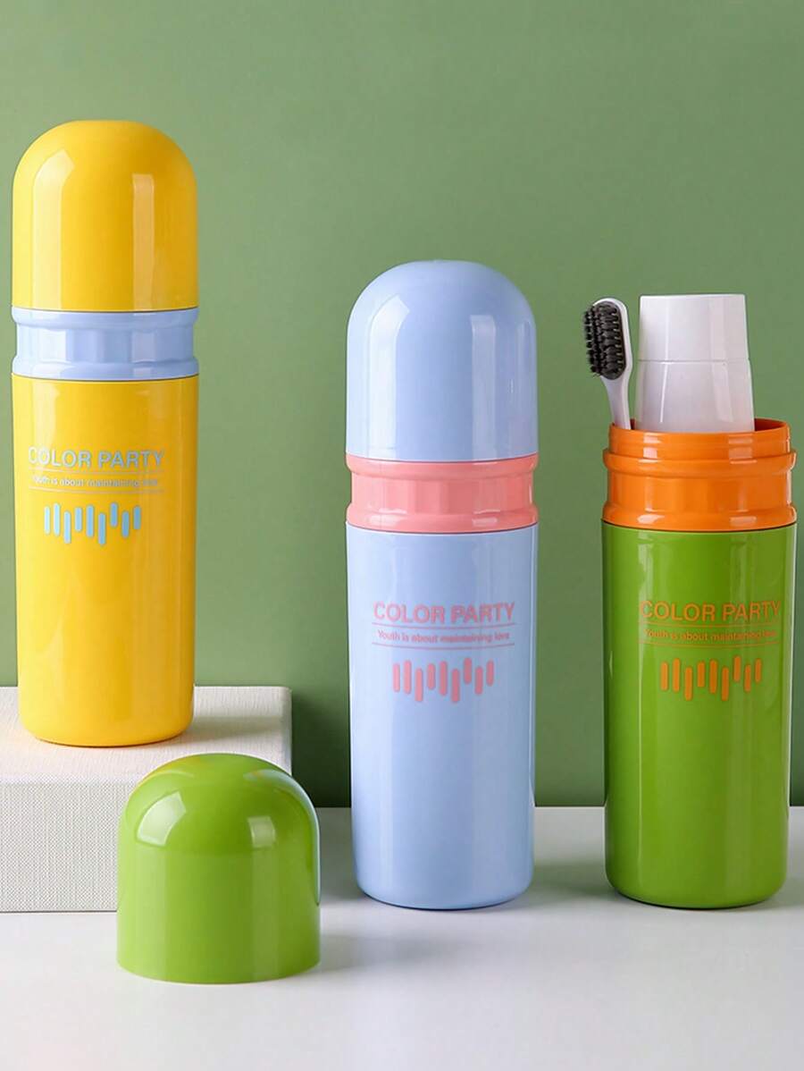 1pc Portable Travel Toothbrush Set With Cover, Rinse Cup, Toothpaste And Toothbrush Storage Box, Includes Toothbrush Holder, Toothpaste Container, Travel Essentials Storage Box, Suitable For Beach, Travel, Business, Camping, Everyday Use - Multicolor - View 1