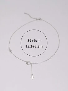 1 chiếc vòng cổ hình ngôi sao và mặt trăng rỗng bằng bạc Sterling 925 mạ bạch kim, trang sức bạc tinh xảo sang trọng hình ngôi sao sáng bóng, phù hợp cho phụ nữ đeo hàng ngày và hẹn hò - Bạc - Xem 9