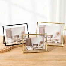 1pc Transverse Black Metal Photo Frame, Photo Desktop Decorative Frame, Acrylic Transparent Stand Photo Frame, Fall Farmhouse Room Decor