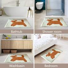 1pc Cute Cartoon Dog Pattern Bath Mat, Non-Slip Polyester Faux Wool Rug, Suitable For Bathroom, Bedroom, Living Room - Machine Washable, Striped Pattern, Soft & Easy To Clean