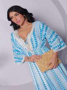 Boho Long Dress With Lurex Detail - 藍色 - 查看 4