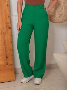 STRAIGHT PANTS WITHOUT FRONT PLEATS IN AMARANTE - Mint Green - View 4