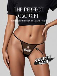 1pc Custom Thong With Face, Custom Photo Briefs, Personalized Face Thong, Custom Multi Face Funny Sexy Photo Thongs, Personalized Underwear With Face, Custom Face On Underwears, Custom Photo Thong, Custom Thongs For Women, Custom Thong Bride, Custom Wedding Shower Gifts, Undies For Bride, Anniversary Gift, Valentine Gift, Birthday Gift, Wedding Gift, Gift For Her/Girlfriend/Wife, Rave - Black - View 4