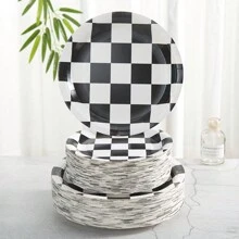 Đĩa giấy bàn cờ & khăn ăn dùng cho tiệc - Đĩa giấy dùng một lần có thể phục vụ 24 khách, thích hợp cho tiệc, sinh nhật và trang trí sự kiện, Giáng sinh - Nhiều màu - Xem 4