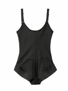 Black 1pc Shapewear For Women Tummy Control Body Shaper Zipper Open Bust Bodysuit