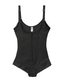 Black 1pc Shapewear For Women Tummy Control Body Shaper Zipper Open Bust Bodysuit