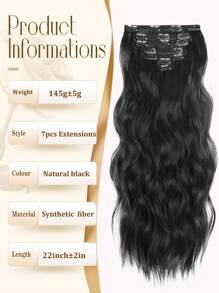 7片/套 18-32英寸夹式合成假发片，浓密自然的黑色假发片 - 自然黑 - 查看 3
