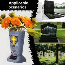 Senmeo 1Pcs Solar Cemetery Vase, Cross Lamp Memorial Flower Holder With LED,  Headstones Vases With Spike, Halloween Christmas Decoration Memorial, Remembrance Gift For Outdoor Yard Patio Loss Of Loved One