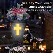 Senmeo 1Pcs Solar Cemetery Vase, Cross Lamp Memorial Flower Holder With LED,  Headstones Vases With Spike, Halloween Christmas Decoration Memorial, Remembrance Gift For Outdoor Yard Patio Loss Of Loved One