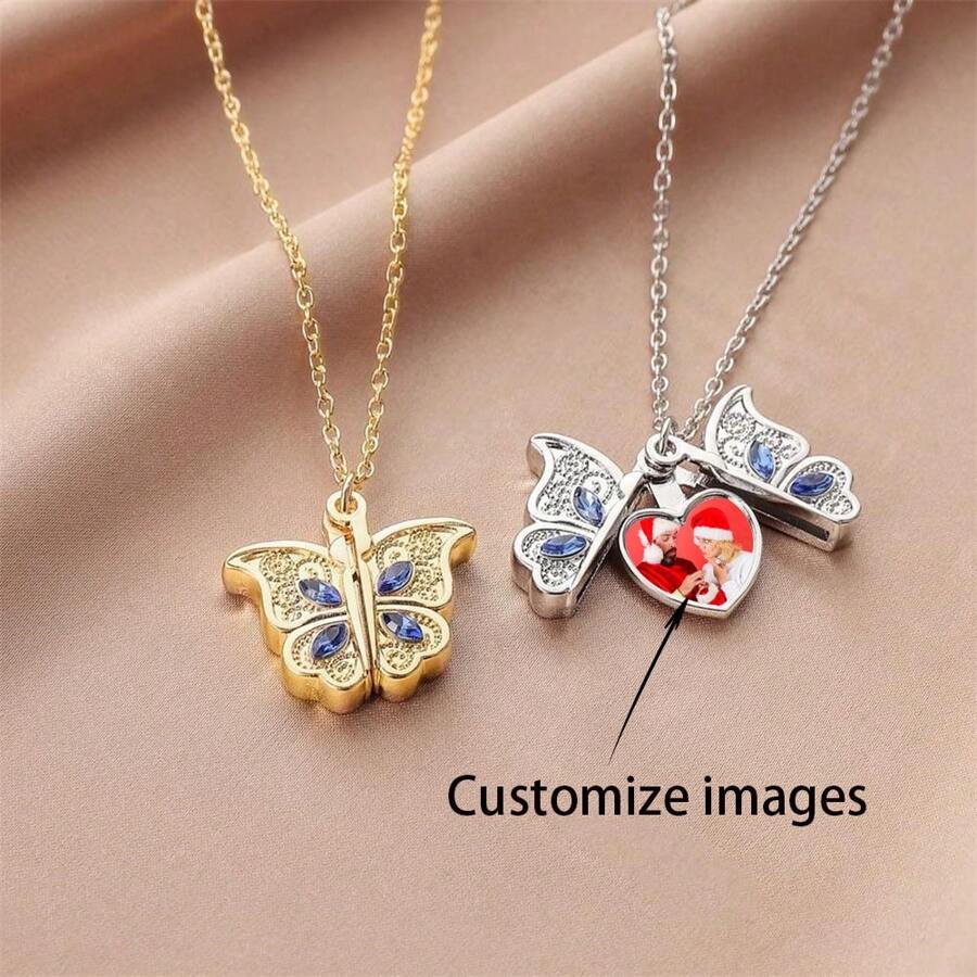 Vòng cổ bướm mở tùy chỉnh, quà tặng cá nhân cho bạn gái, Valentine, Mẹ, Giáng sinh, Halloween - Bạc - Xem 1