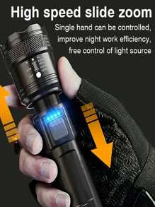 1 件 LED 户外伸缩聚焦强力手电筒，便携式手持，带变焦的超亮手电筒，USB Type-C 快速充电，防水灯笼电筒，内置 18650 电池，IPX7 防水，实时电池显示，多种模式，户外露营远足必备，日常通勤照明工具，圣诞节、万圣节、节日灯饰装饰必需品 - 多功能手電筒 - 查看 9