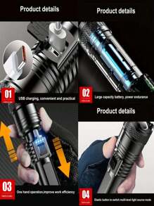 1 件 LED 户外伸缩聚焦强力手电筒，便携式手持，带变焦的超亮手电筒，USB Type-C 快速充电，防水灯笼电筒，内置 18650 电池，IPX7 防水，实时电池显示，多种模式，户外露营远足必备，日常通勤照明工具，圣诞节、万圣节、节日灯饰装饰必需品 - 多功能手電筒 - 查看 11