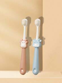 Set de 2 cepillos de dientes en forma de león para niños, cerdas suaves para uso en el hogar