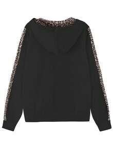 2pcs Women Casual Leopard Print Zipper Hoodie And Sweatpants Set, Autumn/Winter - Black - View 2