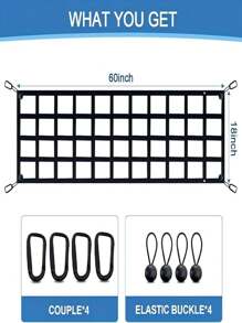 Tailgate Net For Pickup Truck Bed - Cargo Trucks Bed Divider For Full Size Truck 60'' X 18'' (Black) - Mesh Tail Gate Competible With C Hevy,  F Ord, T Acoma, T Oyota, R Am Etc