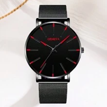 1 Đồng hồ thạch anh công sở thời trang Geneva mới dành cho nam, thiết kế giản dị & đơn giản, thích hợp để trang trí hàng ngày - màu đen - Xem 4