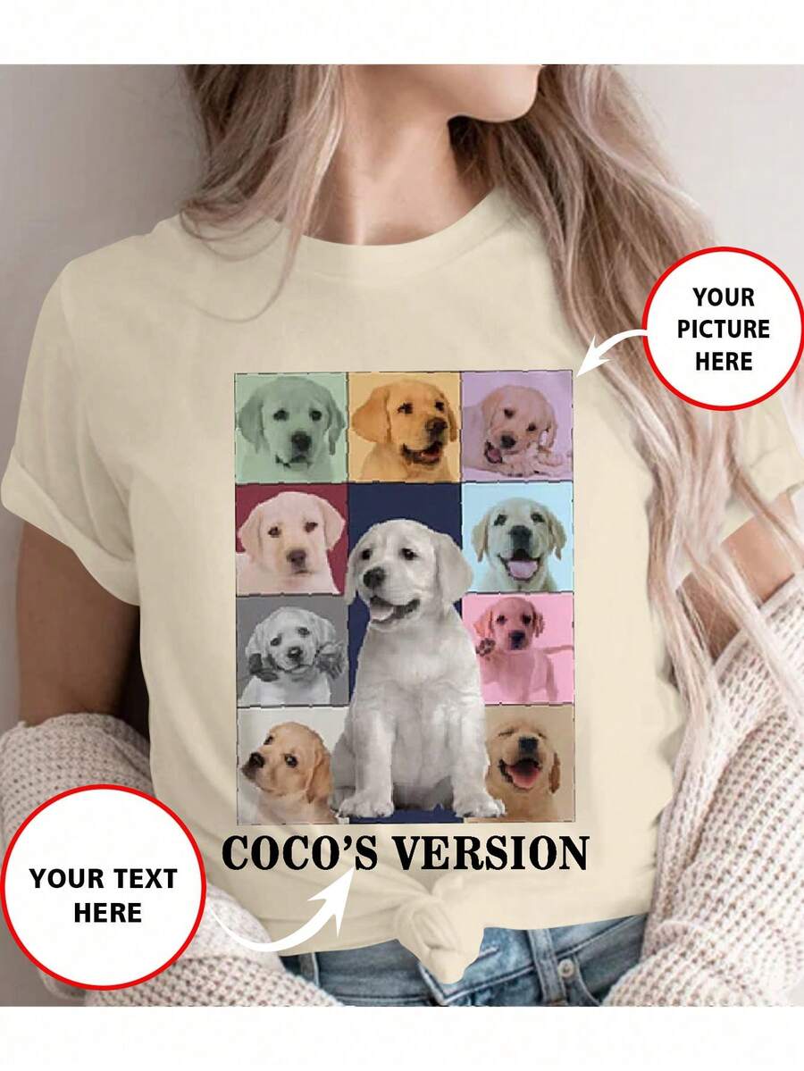 Customized Women T-Shirt - Add Your Own Text And Image (Family Photos/Selfies/Pet Photos/Friend Photos) To Design Your Personalized Printed T-Shirt. Photos Of Babies/Couples/Family/Pets, Family Member Customization, Customized Women T-Shirt - Custom Comfortable Pet T-Shirt, Personalized Pet Shirts, Women T-Shirt - Cute Pet Photos, Pet Photo Printing, Customized Printing - Apricot - View 1