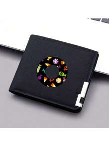 1件26字母卡通糖果元素钱包通用短款钱包男女生卡夹短钱包个性帆布双折钱包男孩女孩万圣节创意礼物生日 - 黑色 - 查看 29