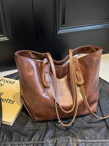 Năm 2024, Túi Tote Đeo Vai Có Quai Đôi, Sức Chứa Lớn, Chất Liệu Vải PU Chống Thấm Nước Kiểu Dáng Cổ Điển Joker, Thiết Kế Lưới Kim Cương, Kiểu Dáng Retro Thời Trang Mới Phù Hợp Để Đi Mua Sắm. - Cà phê nâu - Xem 3