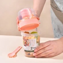 沙拉杯减肥便携式塑料个人水果蔬菜杯带叉子和盖子，适用于酸奶 - 粉色 - 查看 4